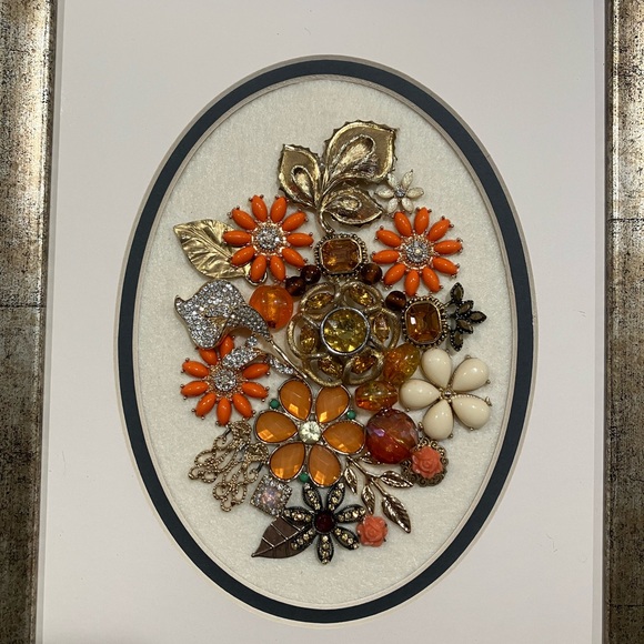 ORIGINAL JEWELRY ART COLLAGE IN FALL COLORS. UNIQUE HANDMADE OOAK GIFT 💝 IDEA - Picture 3 of 16
